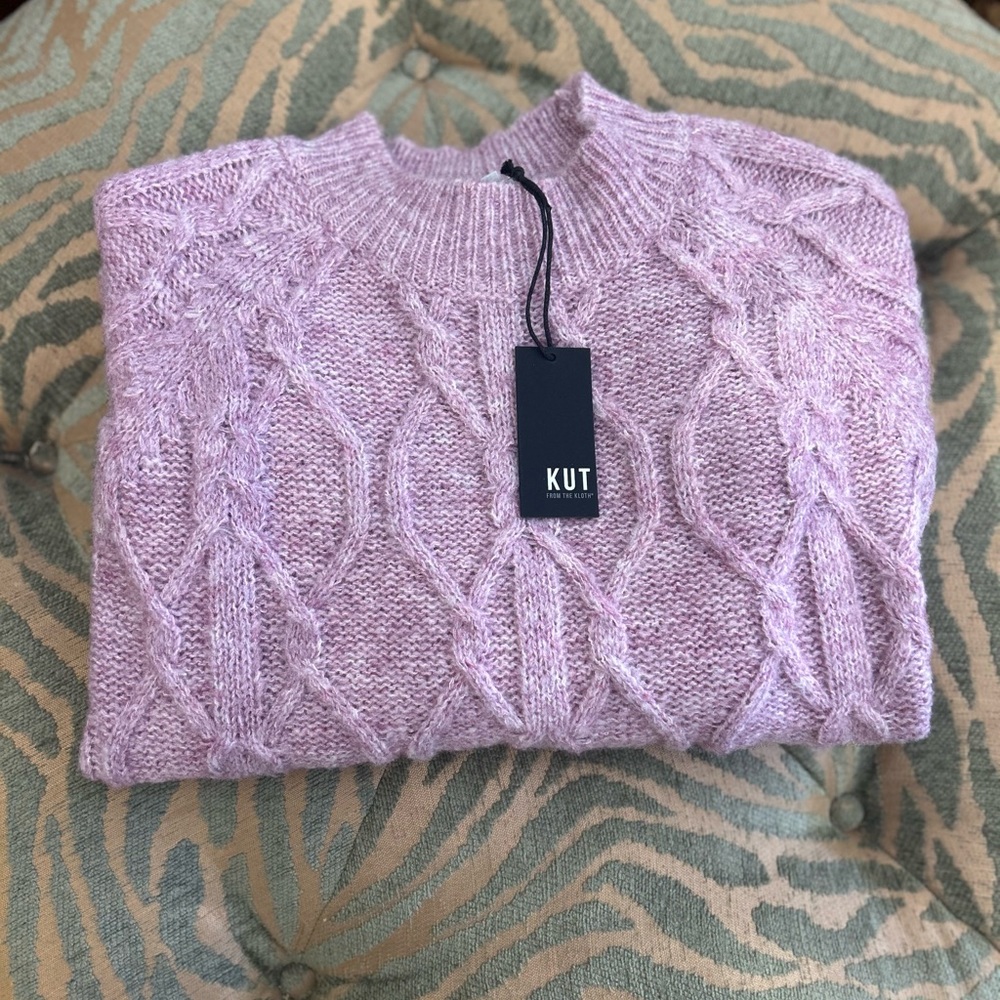 Edoura Cable Knit Pull Over Sweater Lilac